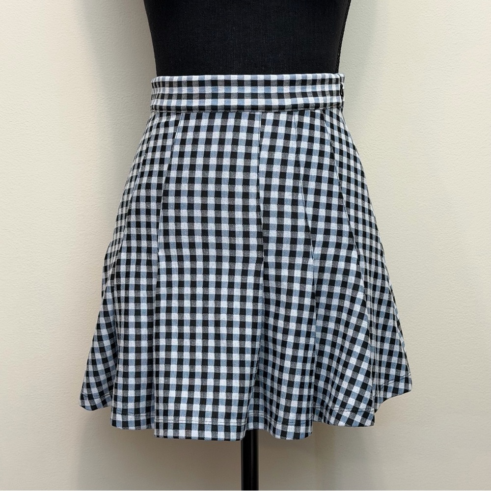 Free People Honey Pleated Mini Skirt Women 0 Black Blue Gingham Schoolgirl Skate